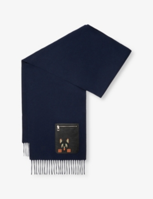 Loewe Womens Dark Navy Blue Futurist Cat Wool And Cashmere Scarf In Blue