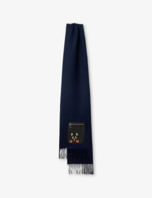 Loewe Womens Dark Navy Blue Futurist Cat Wool And Cashmere Scarf In Blue