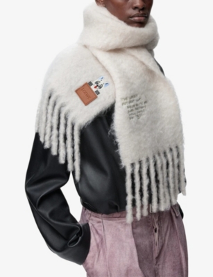 LOEWE: Futurist Cat Branded Wool-Blend Scarf