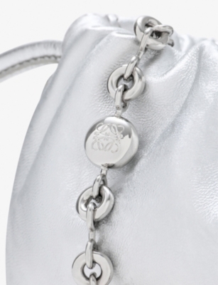 Loewe Womens  Flamenco Metallic Mini Leather Clutch Bag In Silver