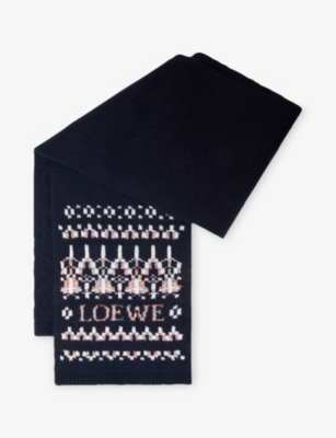 LOEWE: Logo Intarsia Wool-Blend Scarf
