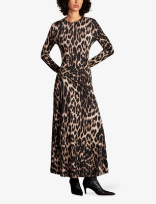 RO&ZO: Leopard-Print Long-Sleeve Stretch-Jersey Midi Dress