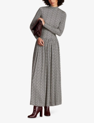 RO&ZO: Houndstooth Dropped-Waist Stretch-Jersey Midi Dress