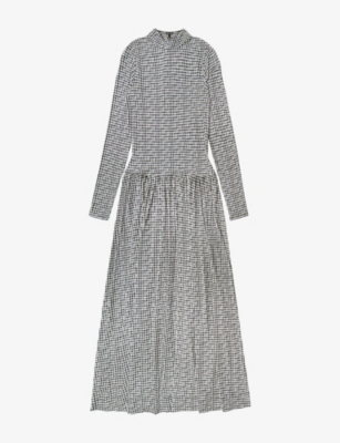 RO&ZO: Houndstooth Dropped-Waist Stretch-Jersey Midi Dress