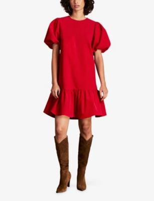 RO&ZO: Frilled Puff-Sleeve Cotton-Cord Mini Dress