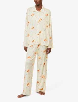 Djerf Avenue Womens  Go Slow Fruit-print Stretch-woven Pyjama Shirt In Neutral