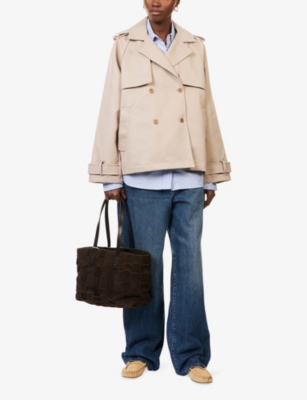 Djerf Avenue Womens  Short Oversized Cotton Trench Coat In Neutral