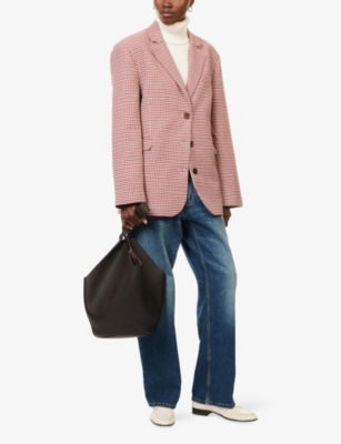 Djerf Avenue Womens  Weekend Check-print Cotton Blazer In Pink