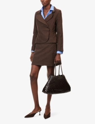 Djerf Avenue Womens  Moleskin High-waist Cotton Mini Skirt In Brown