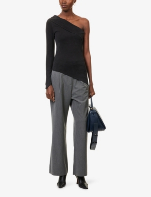 DJERF AVENUE: Midnight One-Shoulder Stretch-Woven Top