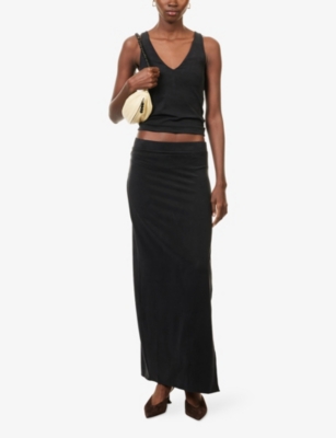 Djerf Avenue Womens  Midnight V-neck Stretch-woven Top In Gray