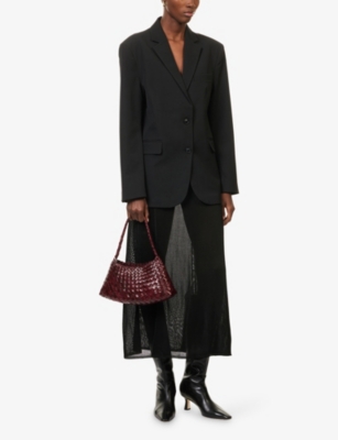 DJERF AVENUE: High-Waist Semi-Sheer Knitted Midi Skirt