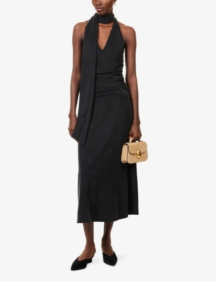 Djerf Avenue Womens  Celebration Halterneck Stretch-woven Midi Dress In Gray