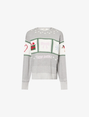 Djerf Avenue Womens  Holiday Printed Cotton Jumper In Gray
