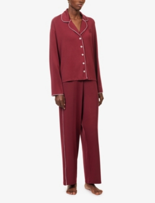 Djerf Avenue Womens  Go Slow Wide-leg Stretch-woven Pyjama Bottoms In Burgundy