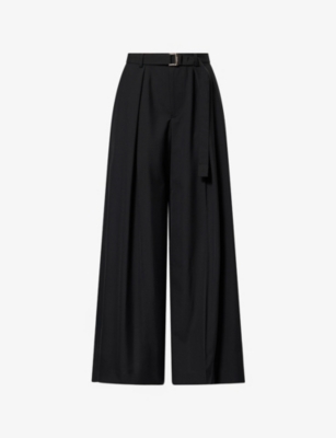 Sacai Womens  Belted Wide-leg Woven Trousers In Black