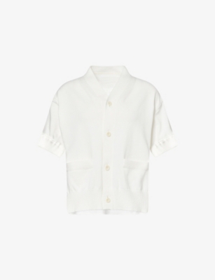 Sacai Womens  Contrast-panel Short-sleeves Cotton-blend Cardigan In White