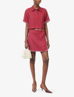 SIMKHAI: Stitch Wrap Linen-Blend Mini Skirt