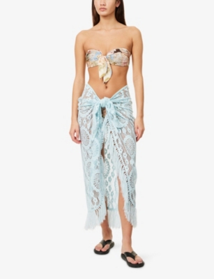 SIMKHAI: Thyri Fringe-Trim Pareo Crochet Mini Skirt