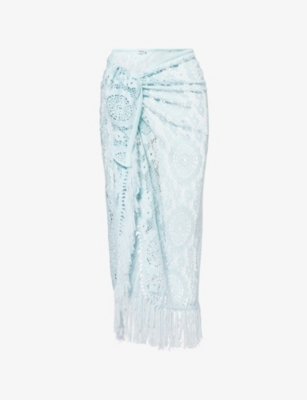 SIMKHAI: Thyri Fringe-Trim Pareo Crochet Mini Skirt