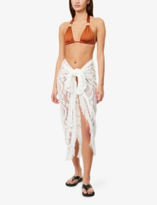 SIMKHAI: Thyri Fringe-Trim Pareo Crochet Mini Skirt