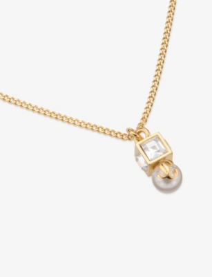 JIMMY CHOO: JC Pearl Cube Brass Pendant Necklace