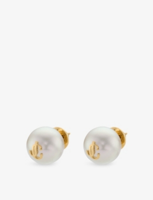 JIMMY CHOO: JC Maxi Pearl Brass Stud Earrings