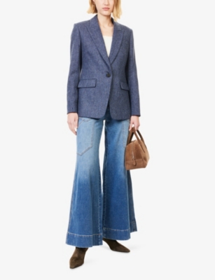 Veronica Beard Womens Blue Melange Vega Notched-lapel Wool Jacket