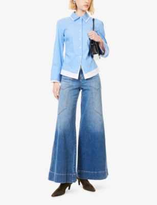 Veronica Beard Womens Ripple Haze Freddy Wide-leg Cargo Denim Jeans In Gray