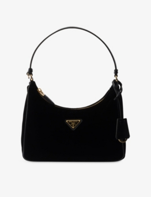 Prada Womens Black Re-edition 2005 Mini Velvet And Leather Shoulder Bag