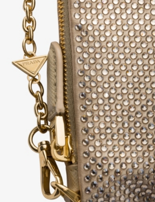 Prada Womens  Crystal-embellished Mini Satin Clutch Bag In Neutral
