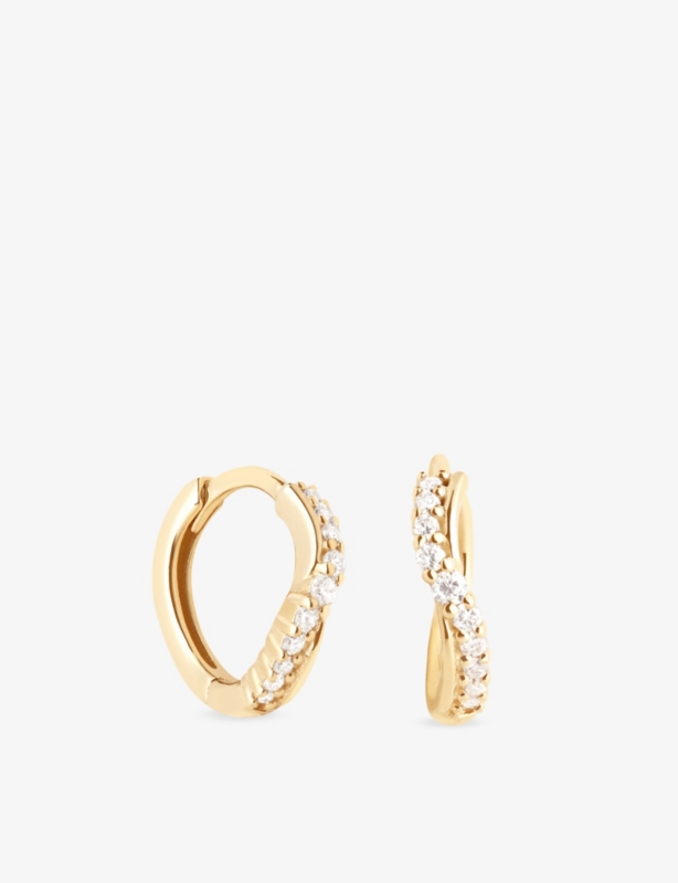 Wave Cluster 14ct Yellow-Gold And Lab-Grown Diamond Hoop Earrings