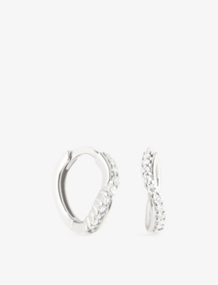 ASTRID & MIYU: Wave Cluster 14ct White-Gold And Lab-Grown Diamond Hoop Earrings