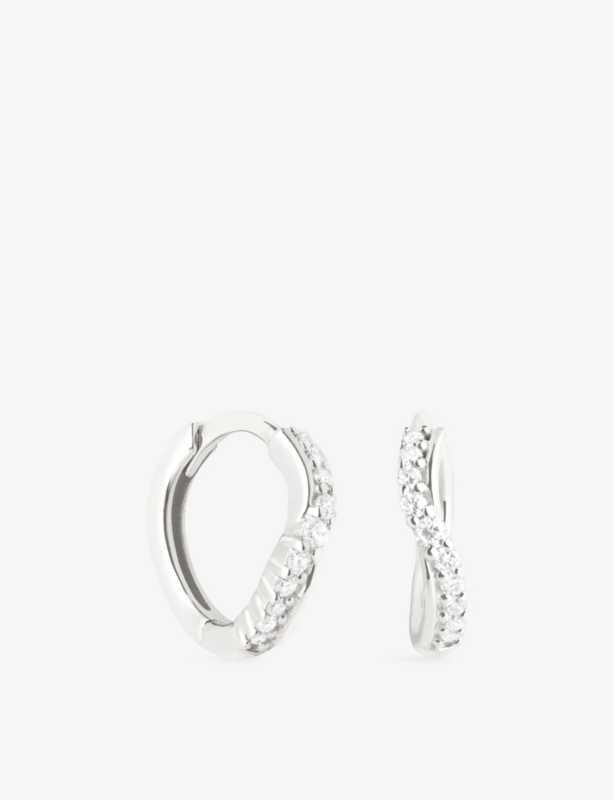 Wave Cluster 14ct White-Gold And Lab-Grown Diamond Hoop Earrings