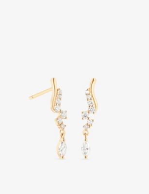 ASTRID & MIYU: Wave Cluster 14ct Yellow-Gold And Lab-Grown Diamond Stud Earrings