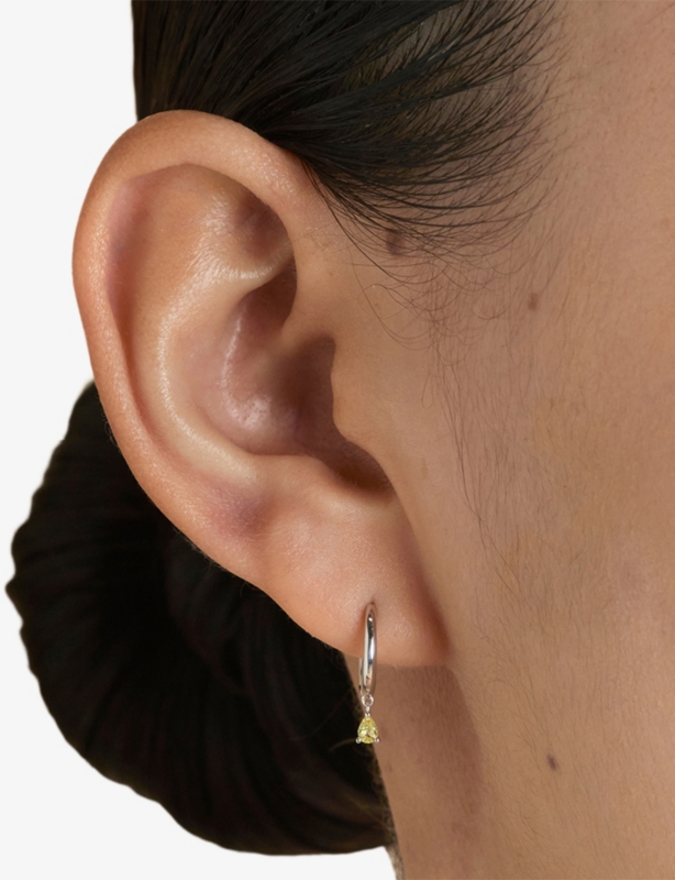 Pear 14ct White-Gold and Lab-Grown Yellow-Sapphire Drop Huggies