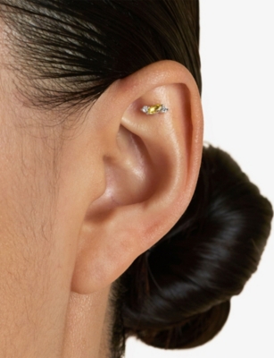 ASTRID & MIYU: Cluster 14ct White-Gold, Lab-Grown Diamond And Yellow Sapphire Stud Earrings