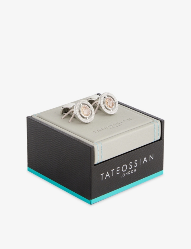 Halo Round Rhodium-Plated Metal And Cubic Zirconia Cufflinks