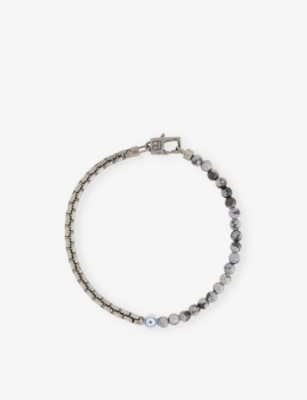 TATEOSSIAN: Sennit Box Evil Eye Rhodium-Plated Sterling Silver And Obsidian Bracelet