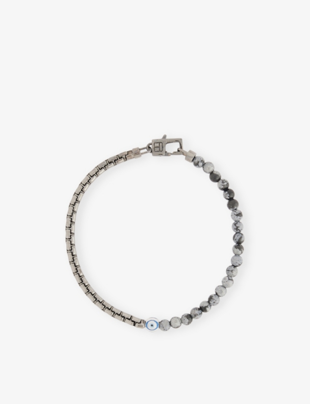 Sennit Box Evil Eye Rhodium-Plated Sterling Silver And Obsidian Bracelet