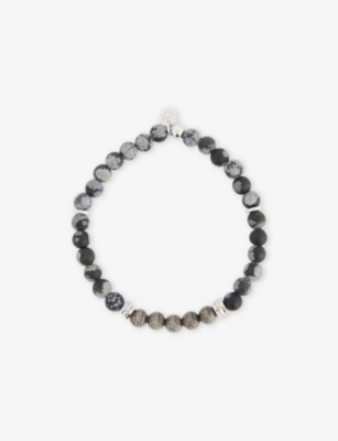 TATEOSSIAN: Stonehenge Graffiato Ruthenium-Plated Sterling Silver And Obsidian Bracelet