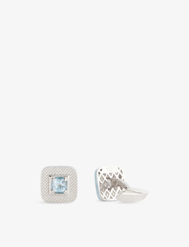 Graffiato Square Rhodium Plated-Sterling Silver And Topaz Cufflinks