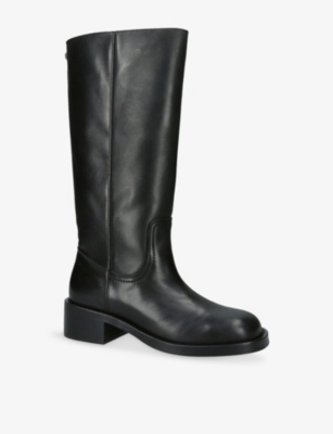 Steve Madden Riggs Boots Women'sblack Leather Square Toe Knee-high Zogg1641 In Black