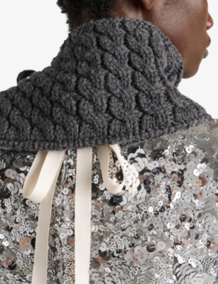 Prada Womens Grey Cable-knit Wool Collar In Black