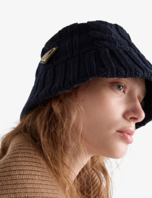 Prada Womens Blue Logo-plaque Wool Bucket Hat In Blue