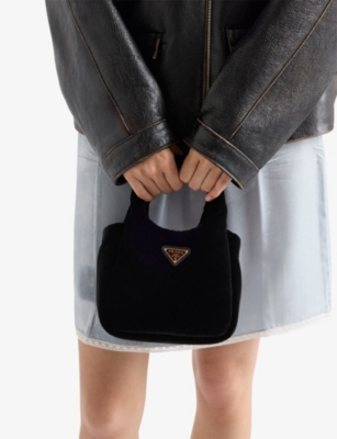 Prada Womens  Padded Mini Velvet Mini Handbag In Black