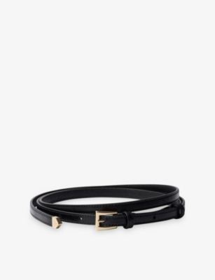 Prada Womens Black Square-buckle Leather Belt In Black