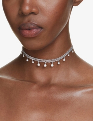 Swarovski Womens &nbsp;x Ariana Grande Capsule Choker Rhodium-plated And Crystal Choker Necklace In White