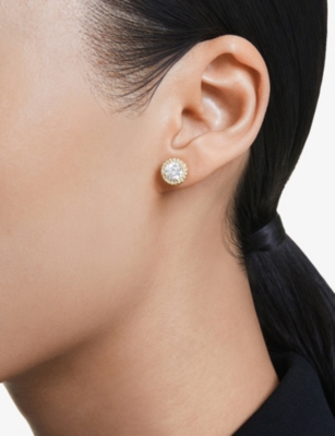 Swarovski Womens  Una Pave 18ct Yellow-gold Plated And Crystal Stud Earrings In White