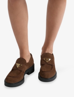 Prada Chocolate Suede Loafers In Brown